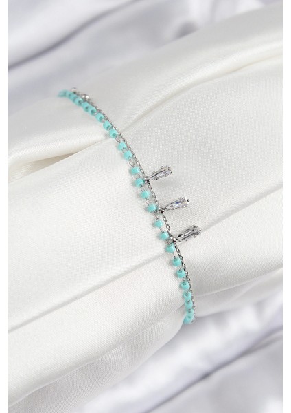 Bfs Pirinç Zirkon Taşlı Mavi Boncuklu Model Gümüş Renk Kadın Bileklik