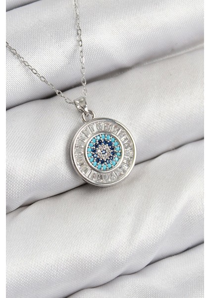 Bfs Pirinç Zirkon Taşlı Su Yolu Nazar Model Gümüş Renk Kadın Kolye