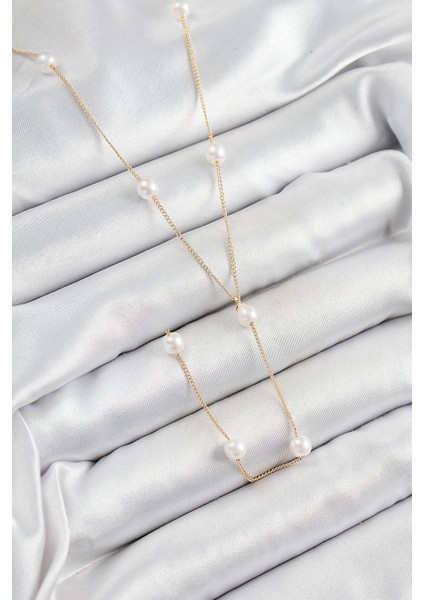 Bfs 316L Çelik Inci Figürlü Y Model Gold Renk Kadın Kolye