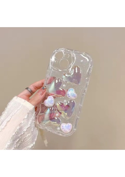 Iphone 13 Uyumlu Kabartma Kalp Çıkıntılı Kenar Dalgalı Epoksi Kılıf