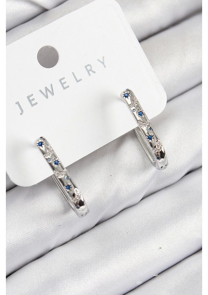 Bfs Pirinç Zirkon Taşlı Çiçek Desenli Model Gümüş Renk Kadın Küpe