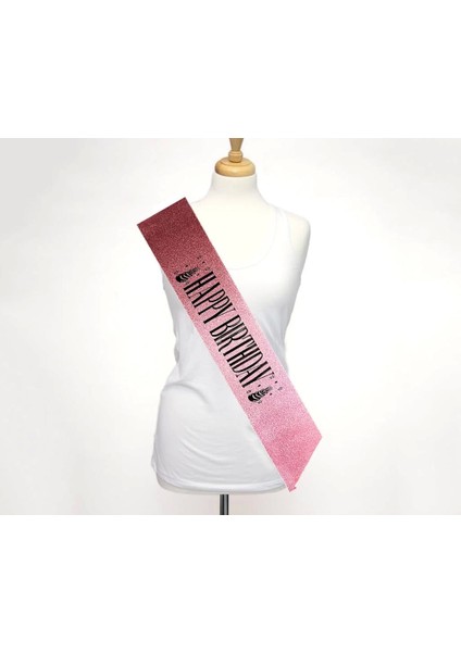 Bfs Pembe Üzeri Siyah Büyük Happy Birthday Yazılı Simli Işıltılı Kuşak Kemer 10 cm Genişlik fiyatları