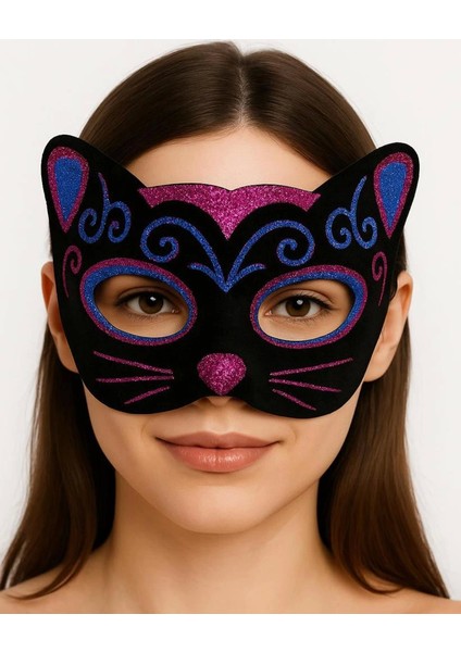 Bfs Siyah Kadife Kaplama Üzeri Pembe Mavi Sim Işlemeli Kedi Maskesi 20X13 cm fırsatları