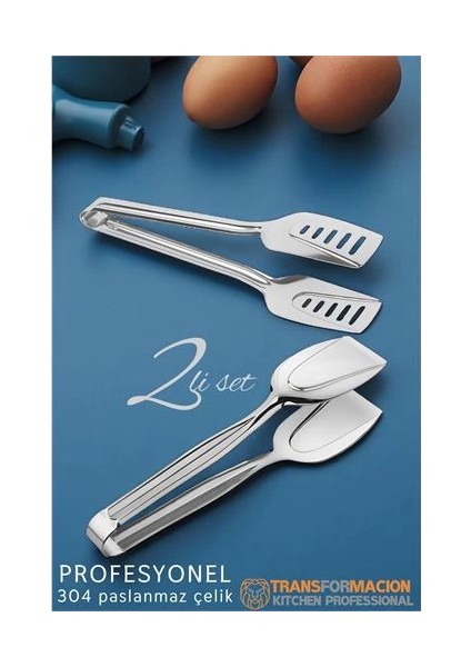 Bfs Mutfak Maşa Seti - Makarna Pasta Salata Çok Amaçlı Maşa 2 Li Set 304 Paslanmaz Çelik