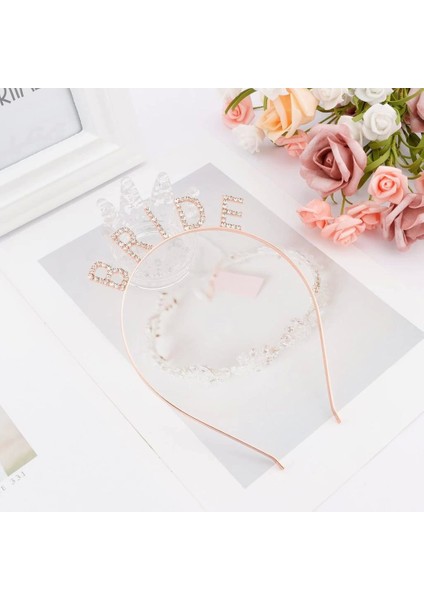 Bfs Rose Gold Renk Bekarlığa Veda Kristal Taş Bride Tacı Ithal 16X10 cm modelleri