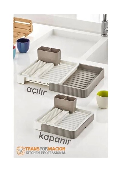 Açılır-Kapanır Bulaşıklık - Bulaşık Durulama Sepeti Tabaklık Bulaşık Kurutmalık Latte