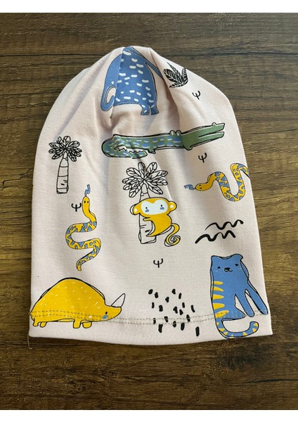 Yenidoğan Kız Erkek Bebek Hayvan Desenli Hayvanat Bahçesi Bandana Şapka Başlık Fiyonklu Bere