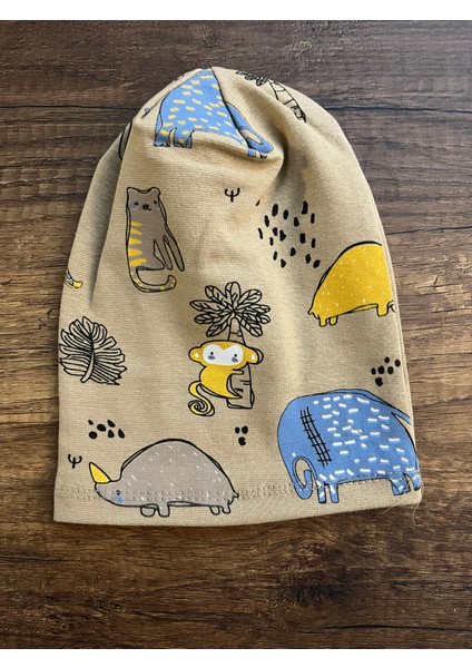 Yenidoğan Kız Erkek Bebek Hayvan Desenli Hayvanat Bahçesi Bandana Şapka Başlık Fiyonklu Bere