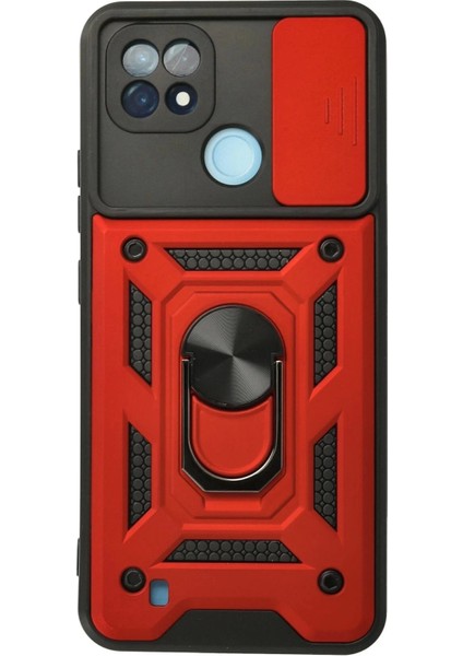 Bfs Realme C21 Kılıf Pars Lens Yüzüklü Silikon - Kırmızı