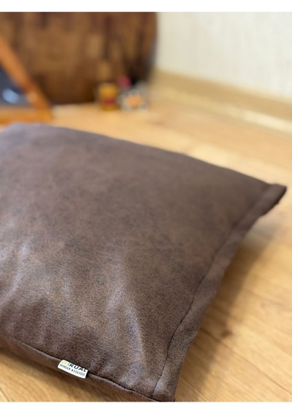 Mat Kadife Yer Minderi Puf Kırlent Kılıfı 70X70 Nubuk(Sadece Kılıf)