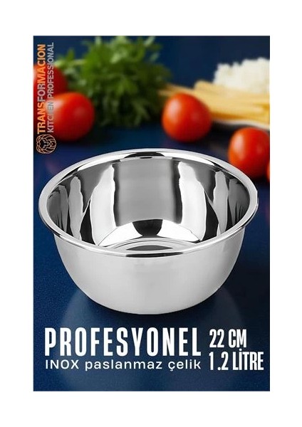 Bfs Inox Kase - 22 cm 1.2 Litre Karıştırma Kabı Profesyonel 304 Paslanmaz Çelik