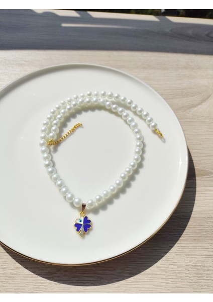 El Yapımı -İnci Parıltısıyla Yonca Gold Detaylı Kolye fiyatları