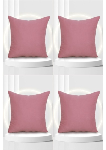 Suet Petek Dokulu Düz Sade Kırlent Kılıfı 4'lü Süet Kırlent Kılıfı 45 x 45 Pudra