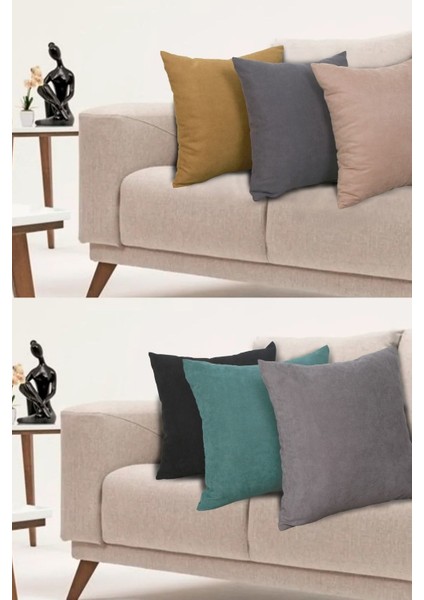 Suet Petek Dokulu Düz Sade Kırlent Kılıfı 4'lü Süet Kırlent Kılıfı 45 x 45 Pudra fiyatları