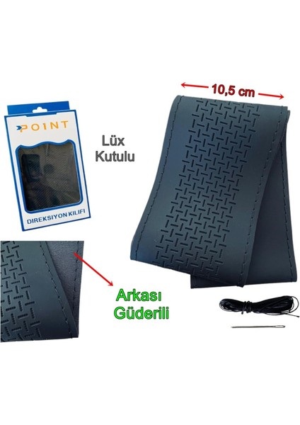 Siyah Direksiyon Kılıfı Dikişli Siyah Iplikli Çizik Desenli Direksiyon Kılıf