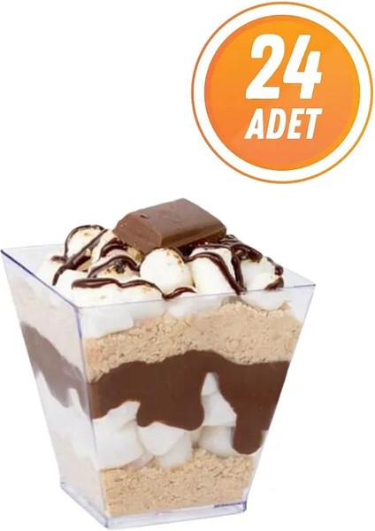 Şeffaf Kristal Mika Ekstra Sert Plastik Prizma Sunum Kabı Kübik Kase 200 cc 24 Adet