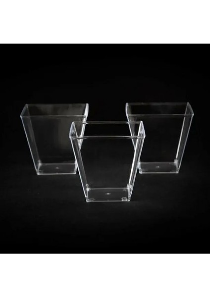 Şeffaf Kristal Mika Ekstra Sert Plastik Prizma Sunum Kabı Kübik Kase 200 cc 24 Adet modelleri