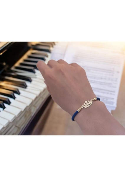 14 Ayar Altın Plakalı Seda Ismine Özel Lacivert Örgü Ipli Taç Figürlü Hediye BILEKLIK-621ISIM