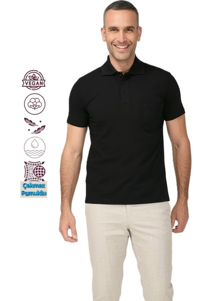 Erkek Polo Yaka Cepli Kısa Kollu Premium Pamuklu Kumaş T-Shirt Klasik Model