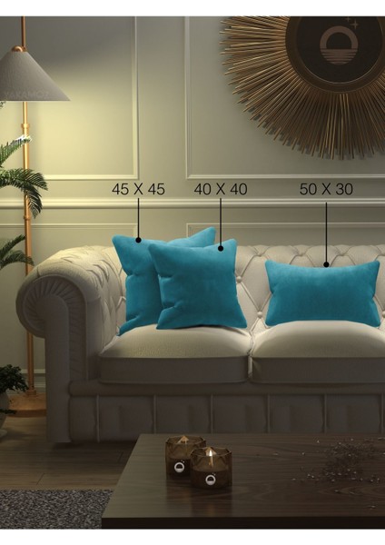 Firuze Taşı Mavisi Kırlent , Yastık Kılıfı Kadife Görünümlü Velvet Touch Serisi