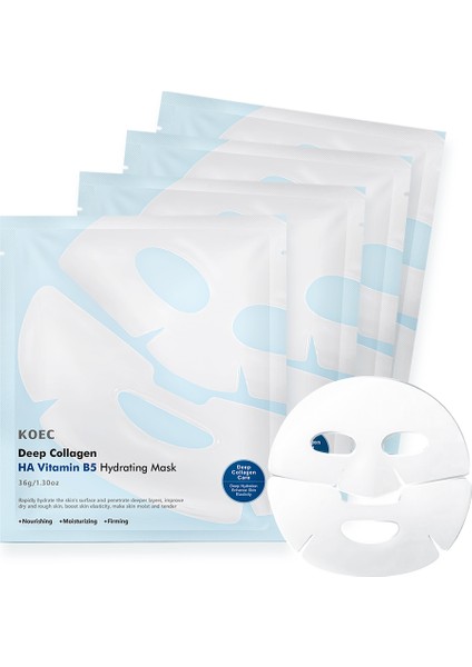 Bio Kolajen Şeffaflaşan Yüz Maskesi Anında Parlaklık Nemlendirme Kore Maske Ha Vitamin B5 4 Adet