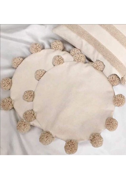 Kırlent Kılıfı 2'li Yuvarlak Pomponlu Model