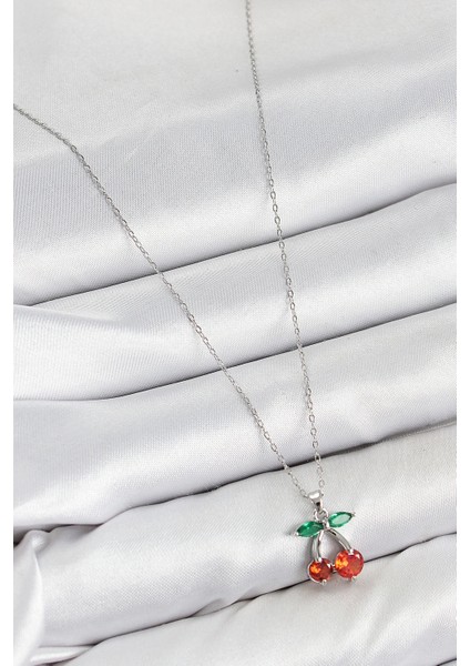 Bfs Pirinç Zirkon Taşlı Kiraz Model Gümüş Renk Kadın Kolye fiyatları