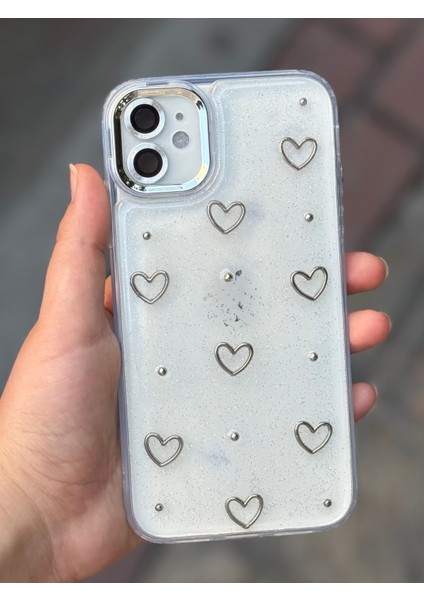 Iphone 11 Uyumlu Minik Kiraz Işlemeli Simli Parlak Detaylı Epoksili Kılıf modelleri