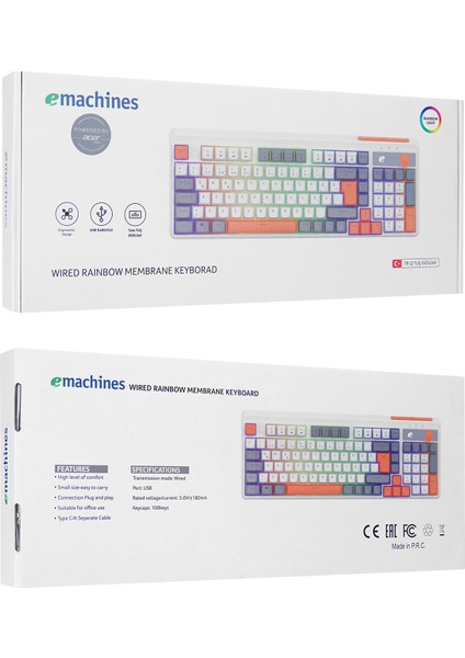 eMachines EAK860 Beyaz USB Rainbow Aydınlatmalı Q Standart Kompakt Klavye