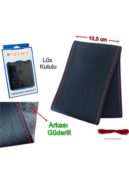 Direksiyon Kılıfı Dilişli Siyah Renk Kırmızı Iplikli Nokta Desenli