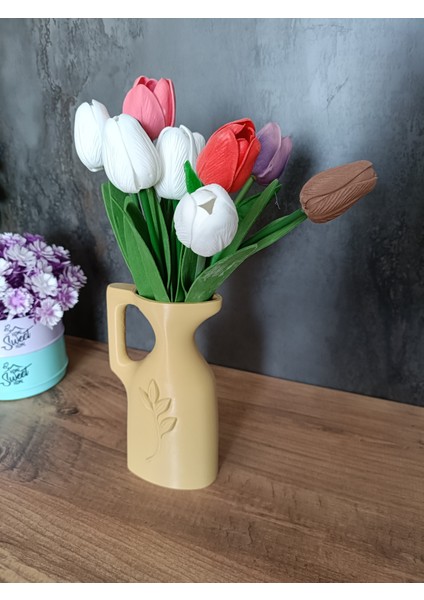 3D Baskı Dekoratif Testi Vazo, Rustik Tasarım Yaprak Desenli Çiçeklik, Modern Ev Dekoru