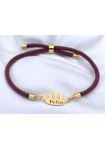 14 Ayar Altın Plakalı Pelin Ismine Özel Taç Motifli Mor Ipek Örgülü Hediye BILEKLIK-622ISIM fiyatları