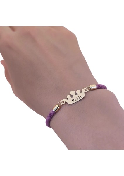 14 Ayar Altın Plakalı Pelin Ismine Özel Taç Motifli Mor Ipek Örgülü Hediye BILEKLIK-622ISIM fırsatları