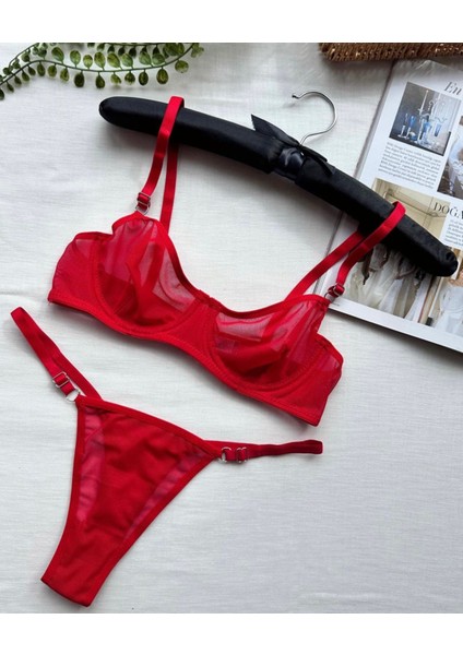 Kadın Kırmızı Tül Iç Çamaşır Takımı