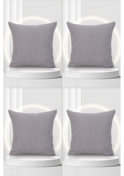 Süet Petek Dokulu Düz Sade Kırlent Kılıfı 4'lü Süet Kırlent Kılıfı 45 x 45 Açık Gri