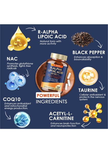 Healt R Alpha Lipoic Acid 600 mg With Nac – Ala Antioxidant Neuropathy - Nerve Health - Cell Energy – Anti-Aging Vegan 120 Kapsül modelleri