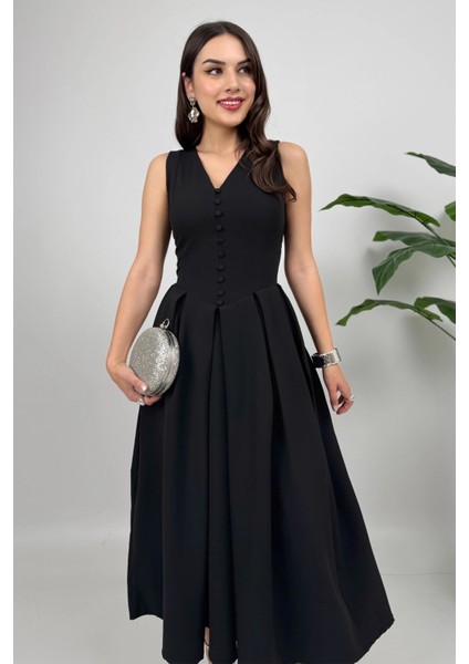 Nora Kadın Şık Ofis, Günlük ve Davet Siyah Elbise – Rahat ve Modern Tasarım