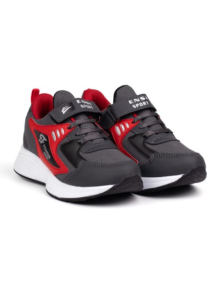 Çocuk Unisex Füme Kırmızı Cırtlı Rahat Günlük Sneaker Spor Ayakkabı