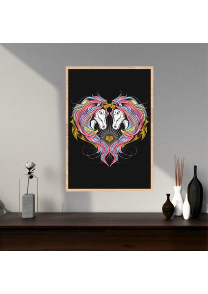 Unicorn At Hayvan Büyük Boy Renkli Solmaz Kaliteli Baskı Çerçeve Görünümlü Mdf Tablo 70X50CM 193