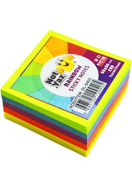 50X50 mm Yapışkanlı Rainbow Mini Küp Not 250 Yaprak (DL-9343)