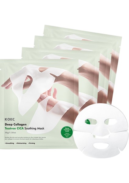 Bio Kolajen Şeffaflaşan Yüz Maskesi Cilt Yatıştırıcı Akne Karşıtı -Teatree Cıca Soothing 4ADET