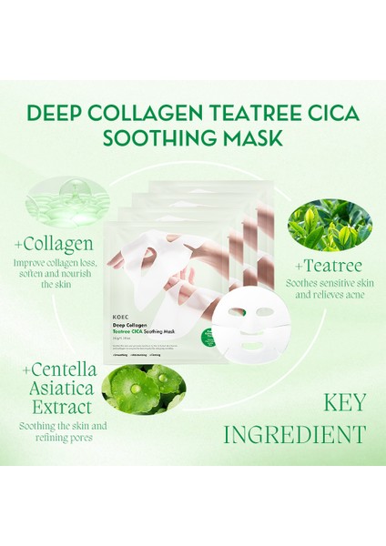 Bio Kolajen Şeffaflaşan Yüz Maskesi Cilt Yatıştırıcı Akne Karşıtı -Teatree Cıca Soothing 4ADET indirimleri