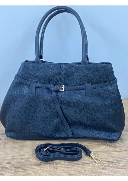 Y6376 Renk: Siyah Kuşaklı Kemer Orjinal Deri Kadın Çanta