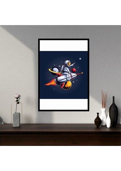 Uzay Astronot Büyük Boy Renkli Solmaz Kaliteli Baskı Çerçeve Görünümlü Mdf Tablo 70X50CM 189