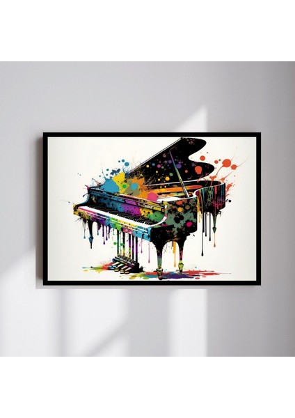 Müzik Piano Büyük Boy Renkli Solmaz Kaliteli Baskı Çerçeve Görünümlü Mdf Tablo 70X50CM 123