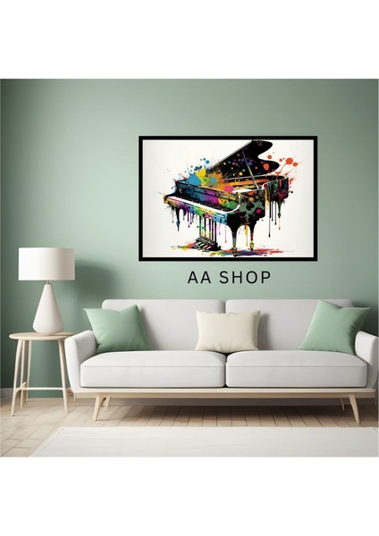 Müzik Piano Büyük Boy Renkli Solmaz Kaliteli Baskı Çerçeve Görünümlü Mdf Tablo 70X50CM 123 fiyatları