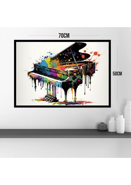 Müzik Piano Büyük Boy Renkli Solmaz Kaliteli Baskı Çerçeve Görünümlü Mdf Tablo 70X50CM 123 modelleri