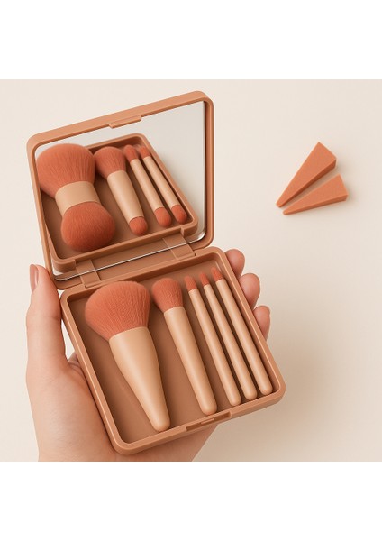 Taşınabilir Aynalı 5'l Kutulu Makyaj Fırçası Setitaşınabilir Aynalı 5'l Kutulu Makyaj Fırçası Seti