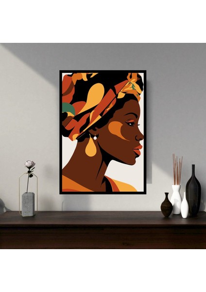 Afrika Kadın Büyük Boy Renkli Solmaz Kaliteli Baskı Çerçeve Görünümlü Mdf Tablo 70X50CM 09
