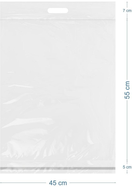 45X55+5+7CM El Geçmeli Lüx Mat Beyaz Cepsiz Kargo Poşeti